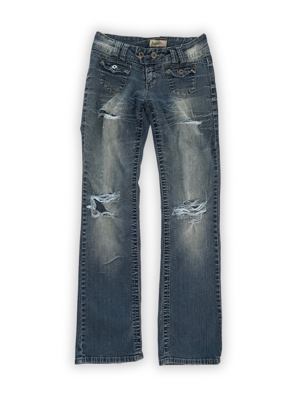 Vintage Angels Low Rise Bootcut Jeans Y2K Distressed Double Button Size 5
